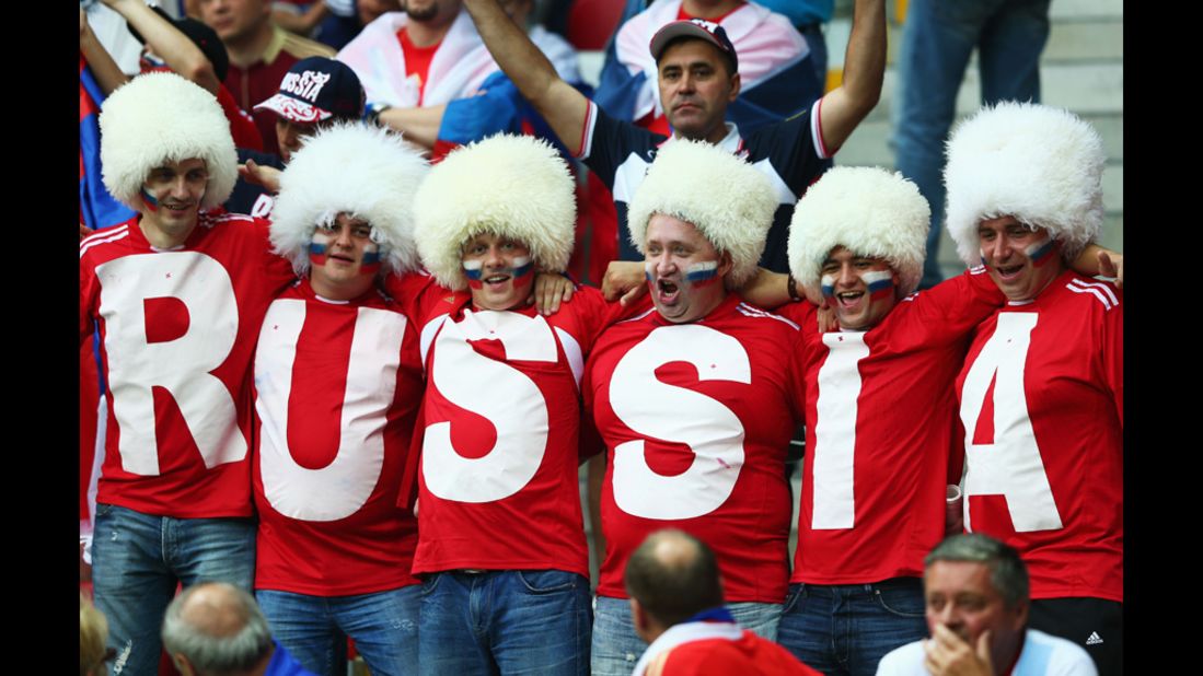 Russian fans enjoy the atmosphere ahead of the match between Greece and Russia.