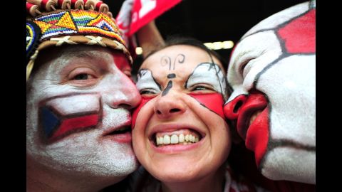 Football fans enjoy the atmopshere ahead of the match between Czech Republic and Poland.