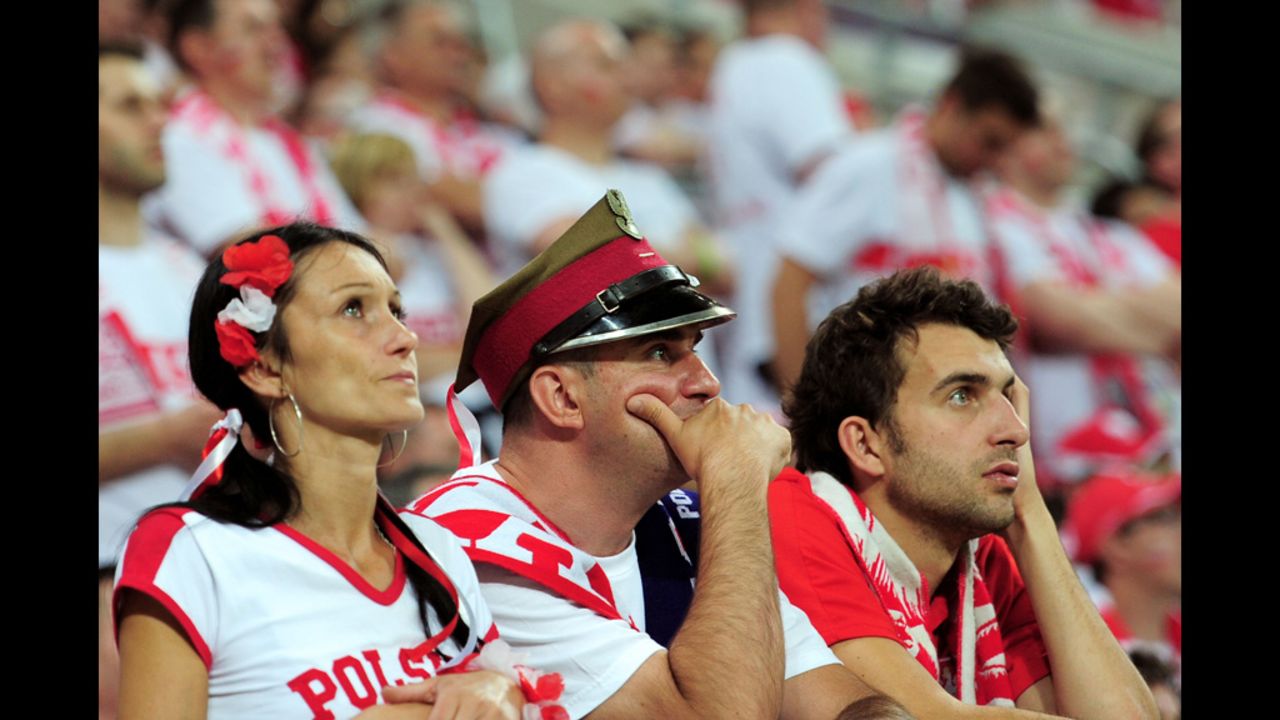 Poland fans look on during the match between Czech Republic and Poland.