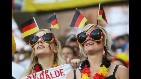 Fans of Germany dress up for the match against Denmark.