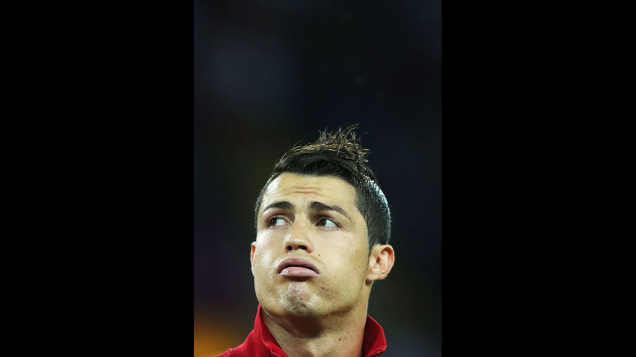 Cristiano Ronaldo of Portugal looks on before the match against the Netherlands.