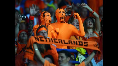 Dutch fans cheer during the match against Portugual on Sunday.