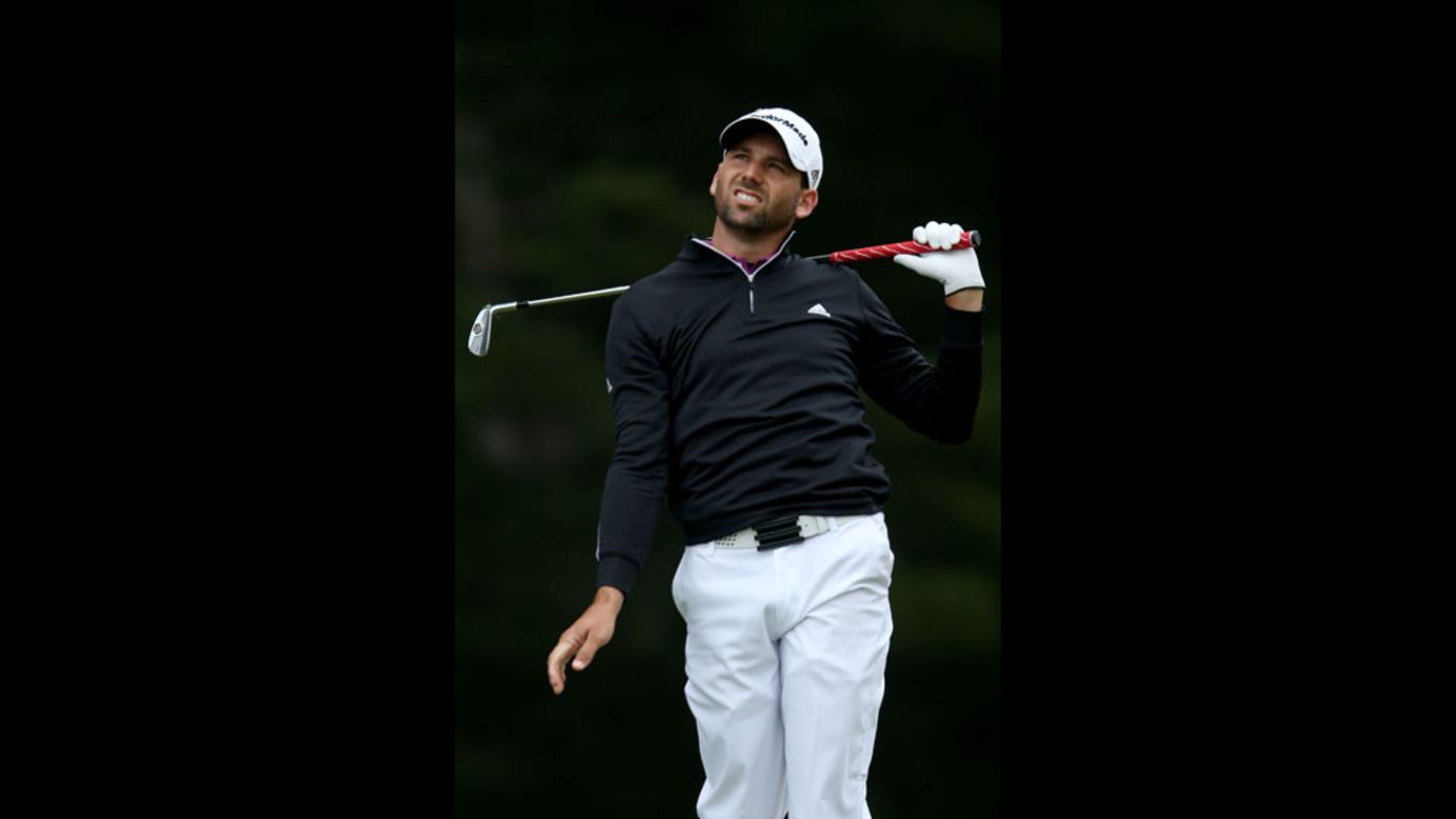 Sergio Garcia of Spain tees off at the third hole.