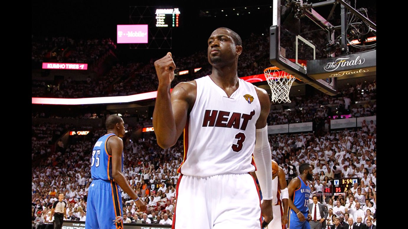 Dwyane Wade of the Miami Heat reacts after a play in the third News  Photo - Getty Images