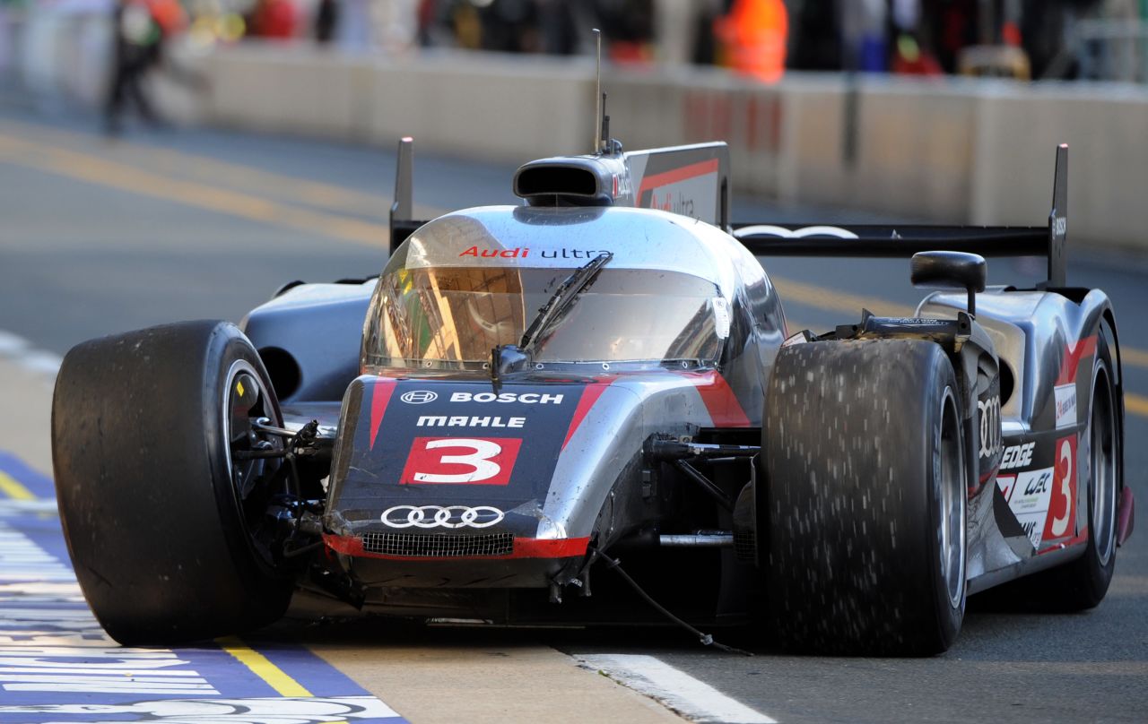 Frenchman Romain Dumas, the race winner in 2010, managed to guide his Audi back to the pitlane after surviving a crash. His team finished fifth overall.