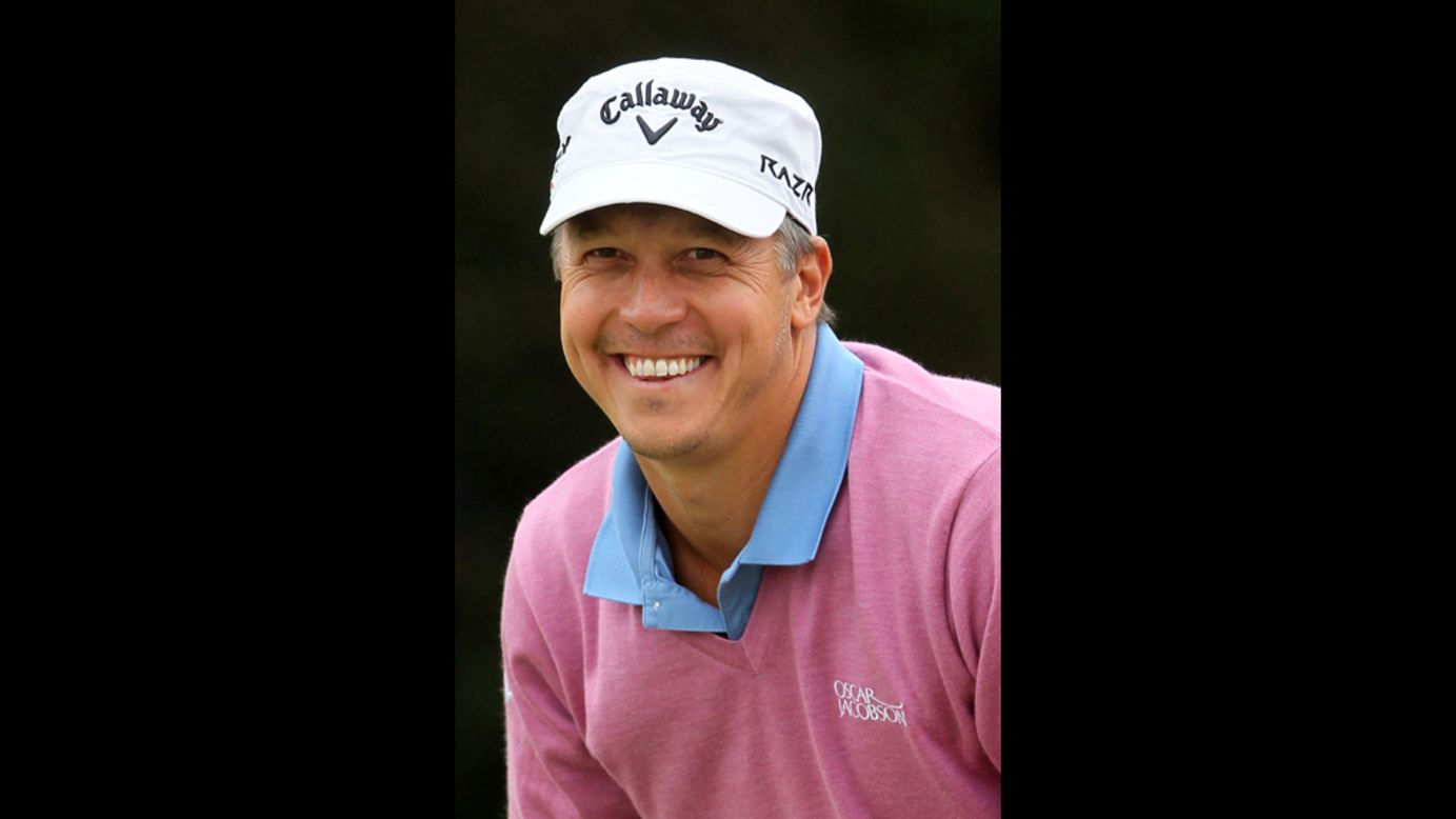 Fredrik Jacobson smiles from the green on Sunday.
