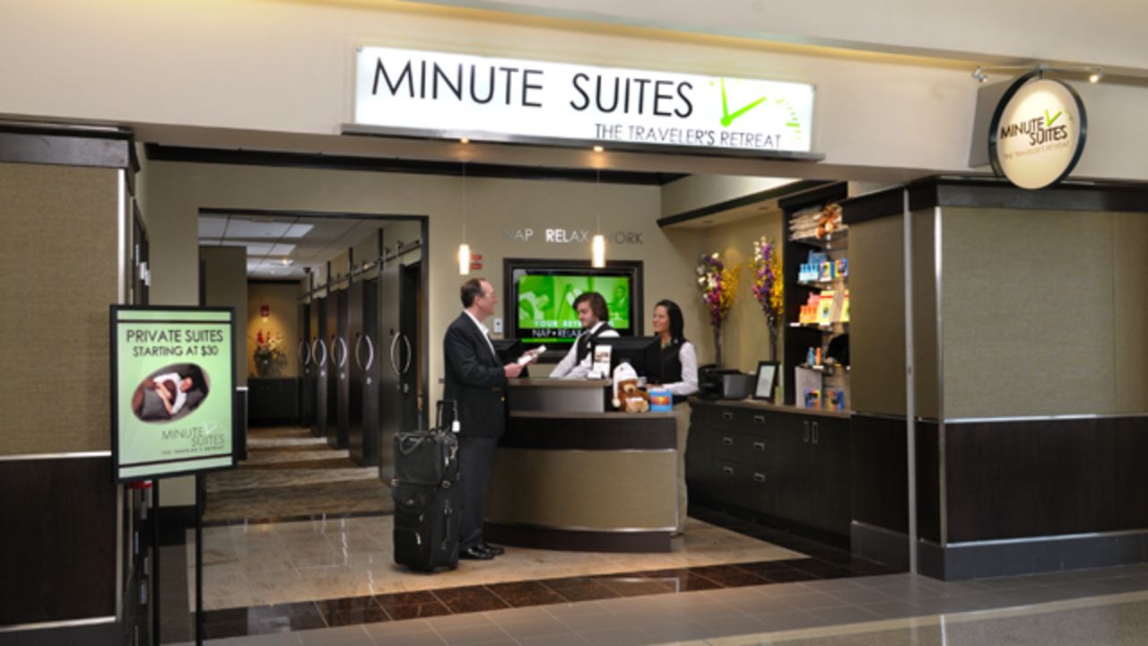 Minute Suites provides private rest spaces for travelers to relax nap or work inside the security areas at two U.S. airports.
