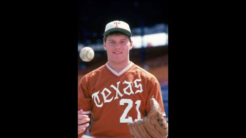 Clemens poses for his University of Texas season portrait in 1982.  He played for them from 1982 until 1983.