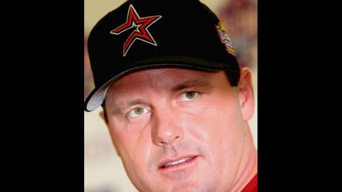 As a pitcher for the Houston Astros, Clemens attends a press conference at the Osaka Dome in Osaka, Japan, during an exhibition series between U.S. and Japanese professional baseball teams.