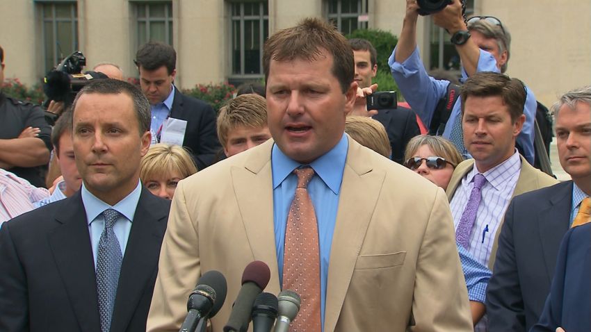 Roger Clemens speaks after being found not guilty on Monday, June 18.