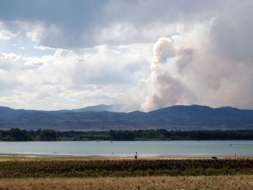 A view of the High Park and its large plume of smoke from Fort Collins on Wednesday, June 13.