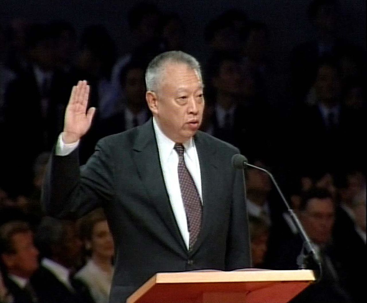 Tung Chee-hwa is sworn in as the first chief executive of the Hong Kong Special Administrative Region on July 1, 1997 after the territory reverted to Chinese rule. 