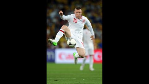 Wayne Rooney of England controls the ball during the match between England and Ukraine.