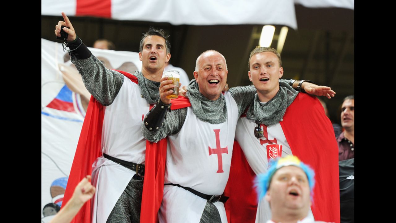 England fans soak up the atmosphere during the match between England and Ukraine.
