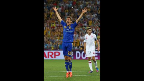 Marko Devic of Ukraine reacts during the match between England and Ukraine.