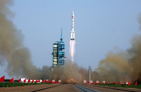 The Shenzhou-9 -- China's fourth manned space mission -- blasts off from the Jiuquan space base in the remote Gobi desert in June 2012.