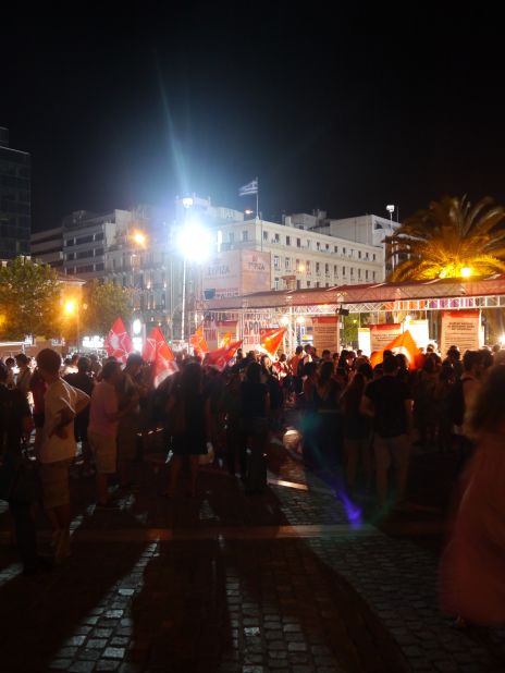 Syriza supporters gather on June 17, 2012