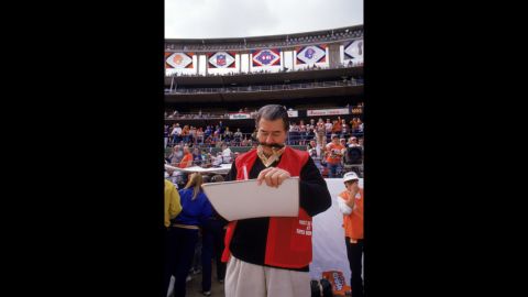 Neiman works on a sketch on the sidelines during Super Bowl XXII between the Washington Redskins and the Denver Broncos in January 31, 1988.