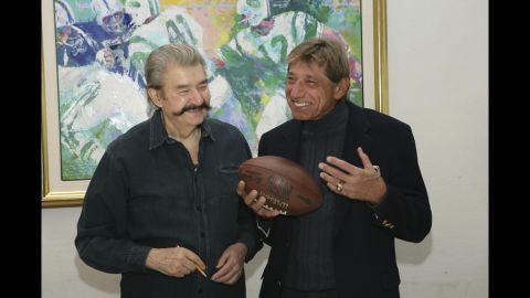 Neiman and former New York Jets quarterback Joe Namath unveil and sign a limited edition serigraph, titled "Handoff - Super Bowl III," at the Neiman studio on January 18, 2007.