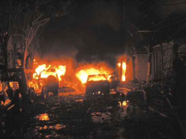 Flames are still visible after the blasts which hit in quick succession in the tourist town of Kuta, Bali, on the night of October 12, 2002. Many of the victims were Australian tourists who had crowded the bars on a busy Saturday night. Witnesses told of the horror as the holiday mood turned to terror.