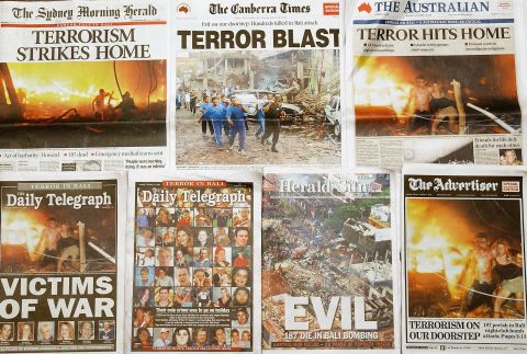 After the Bali bombings, front page headlines in Australian newspapers described the attacks as "evil" and those who died and were injured as "victims of war." 