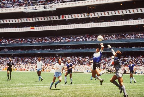 One of the most controversial moments in soccer history as Diego Maradona scored with his hand for Argentina against England in the World Cup quarterfinal. The goal was allowed to stand and Maradona added a brilliant second to ensure a 2-1 win for Argentina. The game was played just four years after the Falklands War had ended. Maradona spoke of his side's win as "revenge" and claimed his goal was scored by the "Hand of God." Argentina went on to win the World Cup.