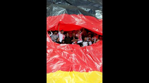 Fans for Germany show their spirit in the Municipal Stadium in Gdansk.