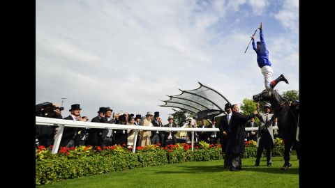 Frankie Dettori celebrates riding Colour Vision to win The Gold Cup during Ladies Day at Royal Ascot.