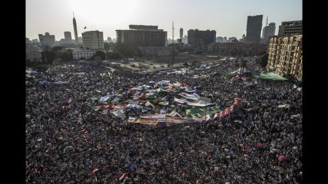 Crowds gather in Tahrir Square to protest against Egypt's military rulers.