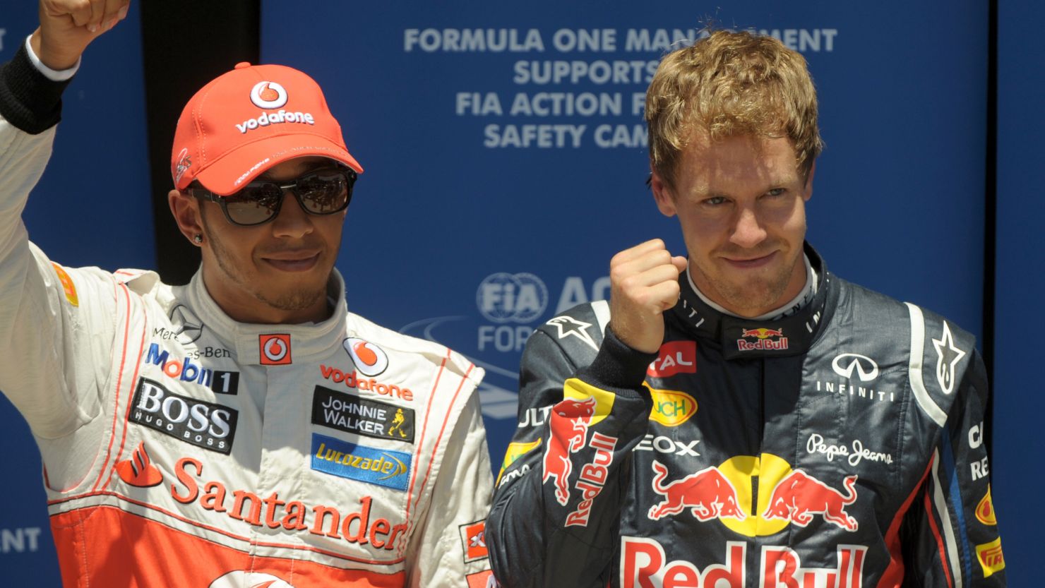 Red Bull's Sebastian Vettel (right) stormed ahead of Lewis Hamilton to claim pole for Sunday's European Grand Prix.