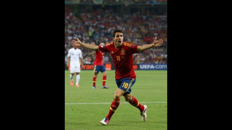 Cesc Fabregas of Spain reacts during the quarterfinal match between Spain and France.