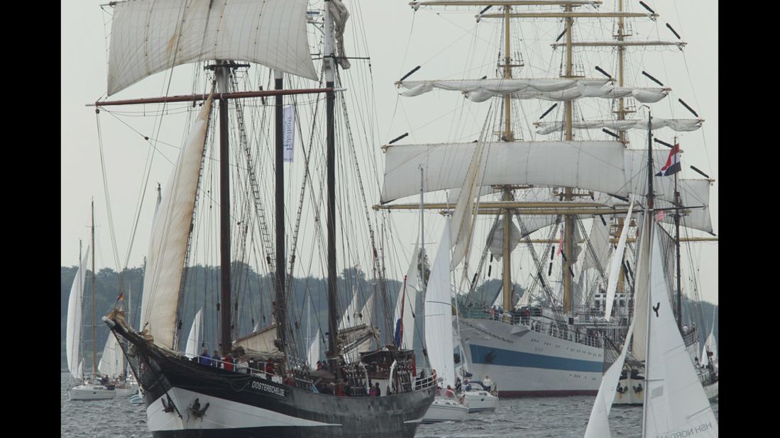 The parade features about 100 tall ships and traditional large sailing ships.