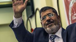 Mohamed Morsi of the Muslim Brotherhood addresses suporters at a press conference on June 13, 2012 in Cairo, Egypt.