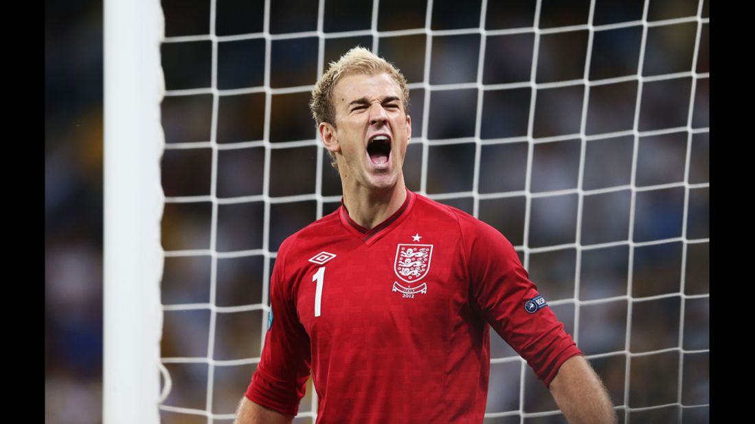 Joe Hart of England reacts during the match against Italy.