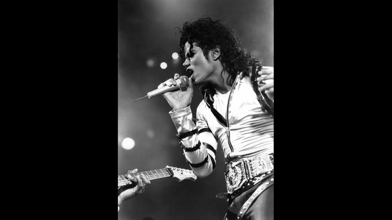 Jackson performs during the Bad tour at Wembley Stadium in London.