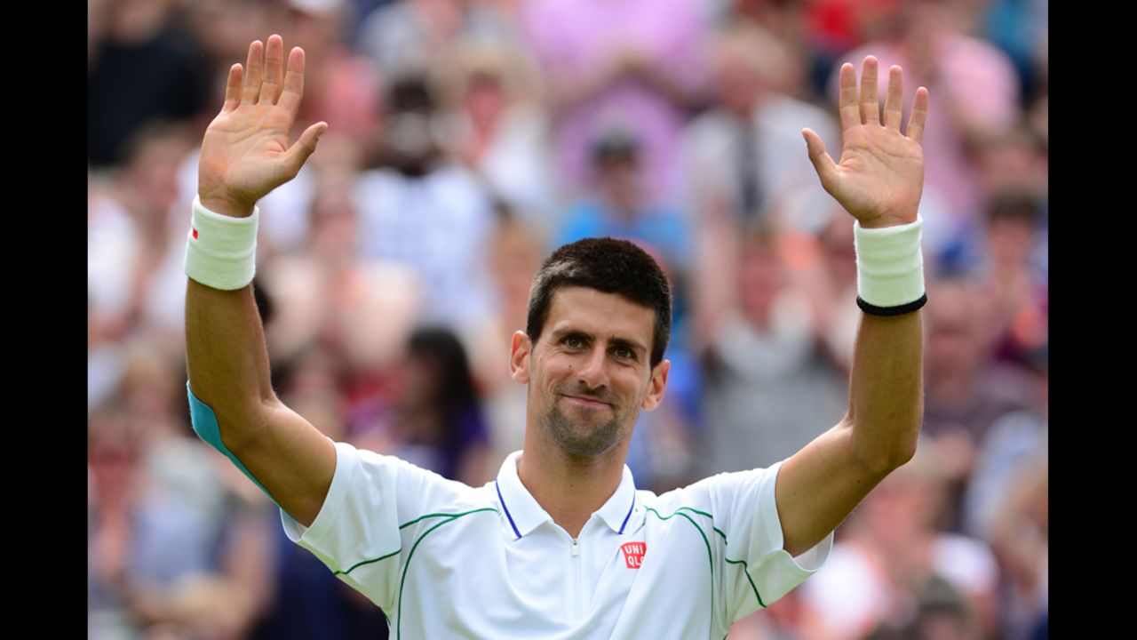 Djokovic celebrates his straight-sets victory.