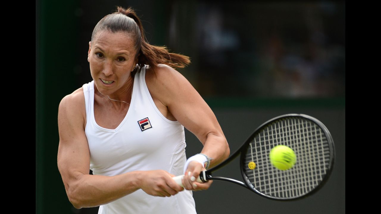 Jankovic plays a double-handed backhand shot during her match against Clijsters.