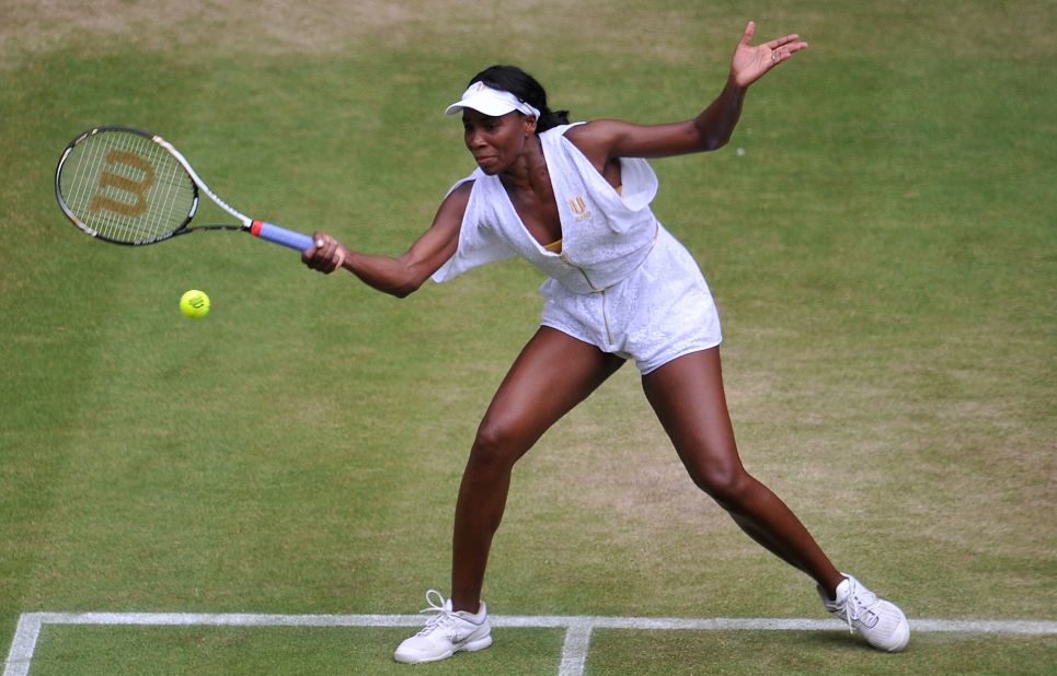 Unlike other grand slams, Wimbledon rules dictate that players must play in all white attire. But some players still put an individual slant on their clothing, including this extravagant effort from five-time champion Venus William in 2011.
