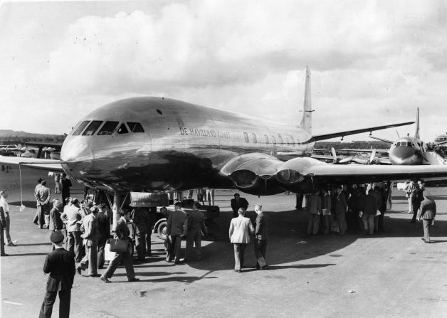 A de Havilland Comet, the world's first jet airliner, is displayed at the Farnborough's second major air show in 1949.