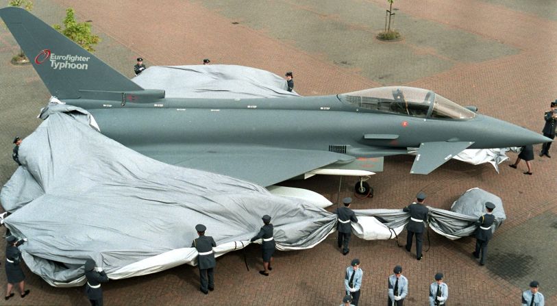The £40 billion Eurofighter Typhoon combat aircraft is unveiled at Farnborough in 1998.