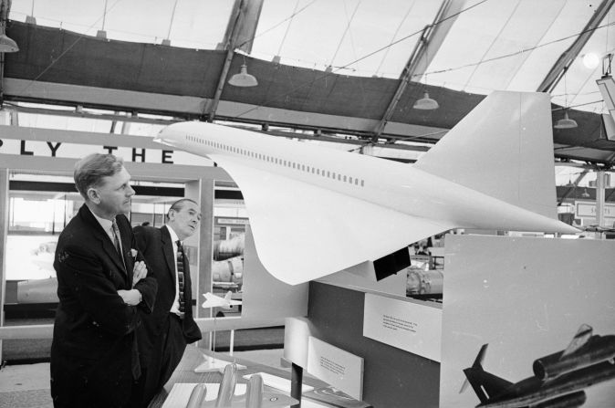 A model of the supersonic airliner Concorde at the Farnborough air show in 1962.