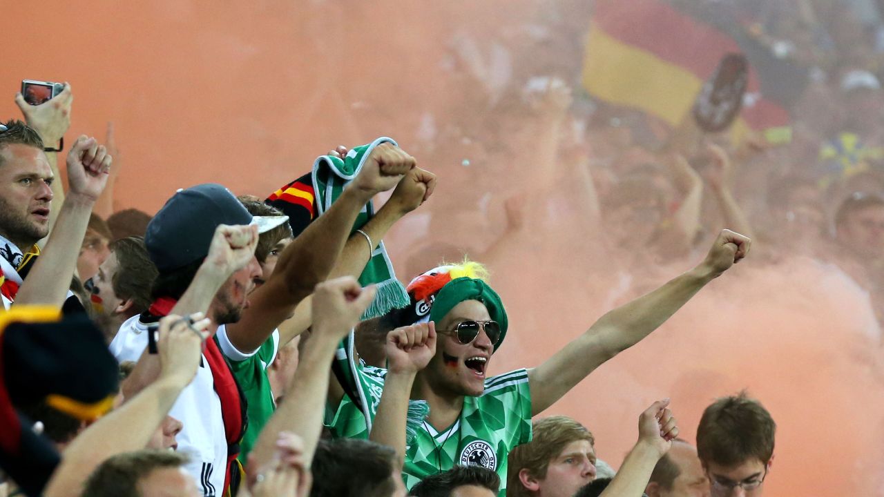 Germany fans celebrate during the Euro 2012 Group B match against Denmark in Lviv on June 17.