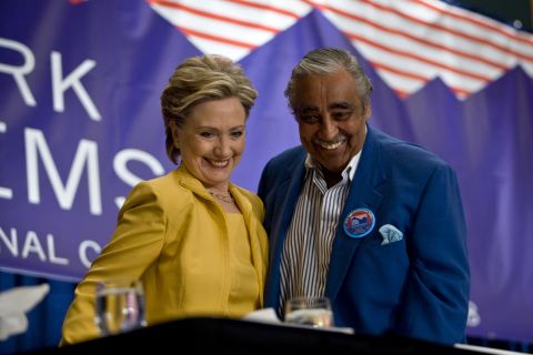 Rangel was an outspoken Hillary Clinton supporter early in the 2008 Democratic presidential race. Rangel greets then-Sen. Clinton on the first day of the Democratic National Convention at the Pepsi Center in Denver on August 25, 2008. 