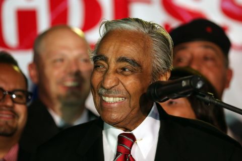 Rangel thanks supporters after winning his primary challenge on Tuesday night. Rangel got about 45% of the vote while his nearest challenger, state Senator Adriano Espaillat, got about 40%.
