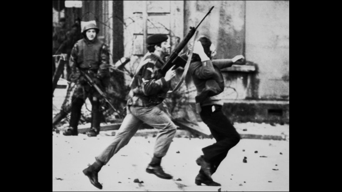 A British soldier drags a Catholic protester on "Bloody Sunday," when British paratroopers shot and killed 13 Catholic civil rights marchers in Londonderry, Northern Ireland, on January 30, 1972. Shortly after, the Irish Republican Army declared that its immediate policy was "to kill as many British soldiers as possible."