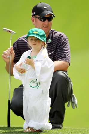 Duval with his daughter Sienna before the 2010 Masters Tournament. He had a promising start to that year but missed the cut at Augusta and the British Open, and tied for 70th at the U.S. Open.