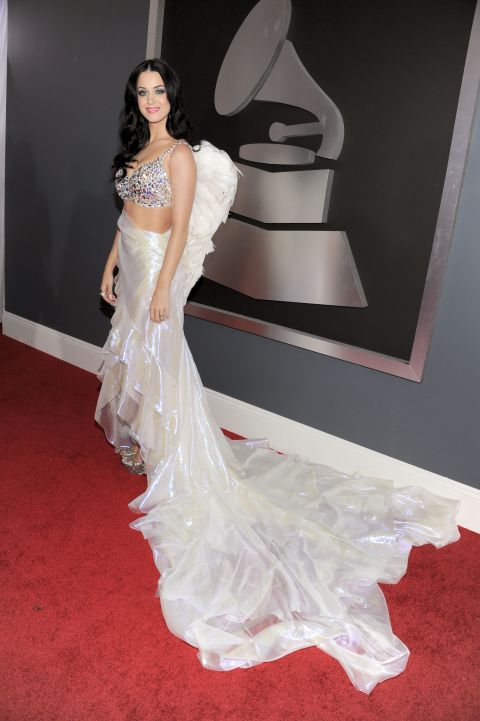Channeling an angel in Armani, Perry accessorized her bejeweled top with a pair of wings at the 2011 Grammy Awards.
