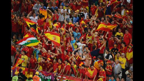 A sea of Spain fans show their colors.
