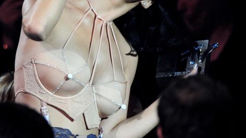 This risqué bra top caused viewers to do a double take during the MTV European Music Awards in 2009.