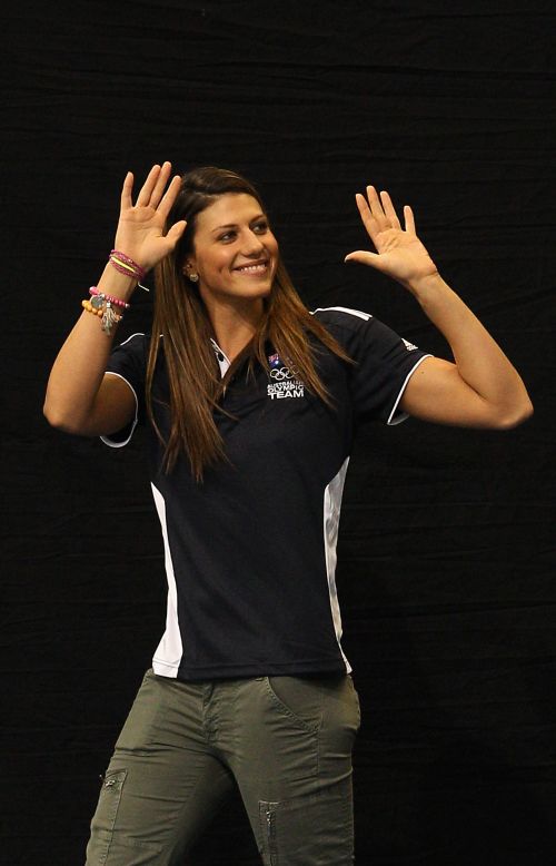 Rice, who was voted Australia's most popular Olympic athlete in a newspaper poll ahead of London 2012, waves to the crowd during the official swimming team announcement on March 22. She will also defend her 400m IM title.
